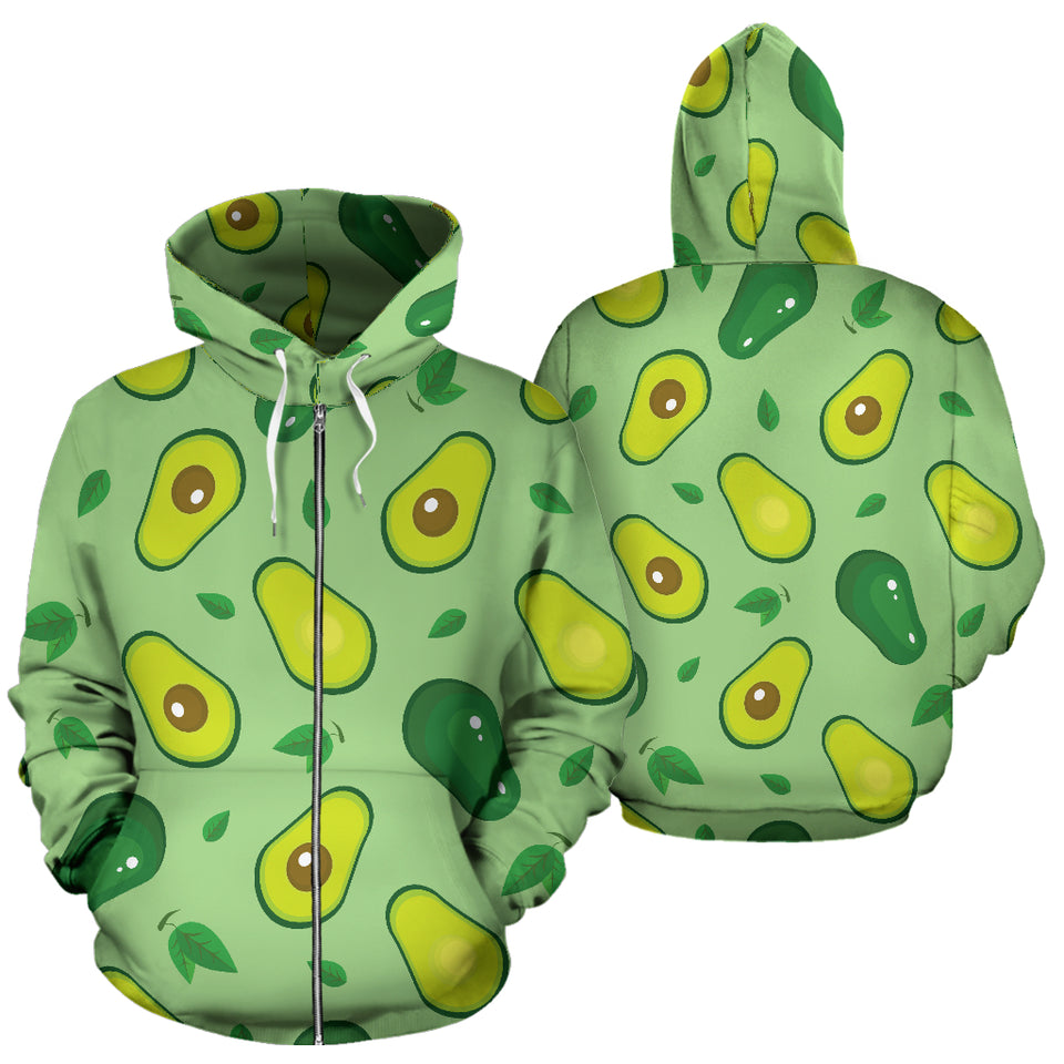 Avocado Pattern Green Background Zip Up Hoodie