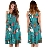 Boston Terrier Beautiful Flower Pattern Sleeveless Midi Dress