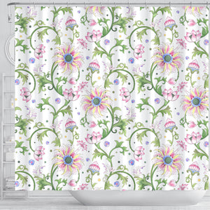 Beautiful Pink Lotus Waterlily Leaves Pattern Shower Curtain Fulfilled In US