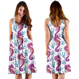 Purple Seahorse Blue Coral Pattern Sleeveless Midi Dress