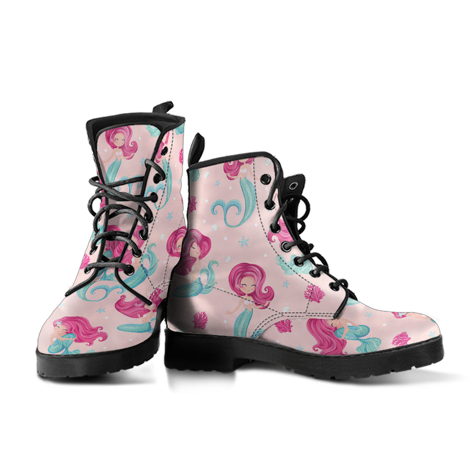 Cute Little Mermaid Pattern Leather Boots