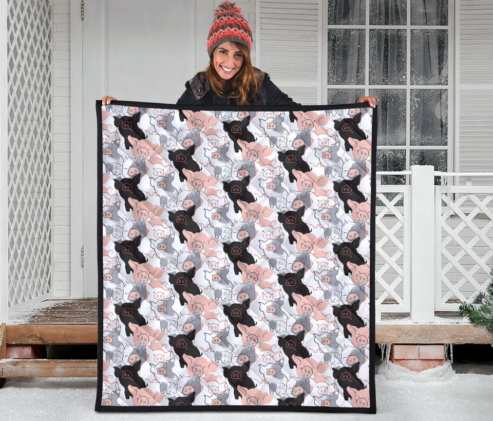 Pig Pattern Print Design 05 Premium Quilt