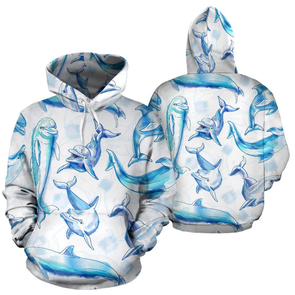 Watercolor Dolphin Pattern Men Women Pullover Hoodie