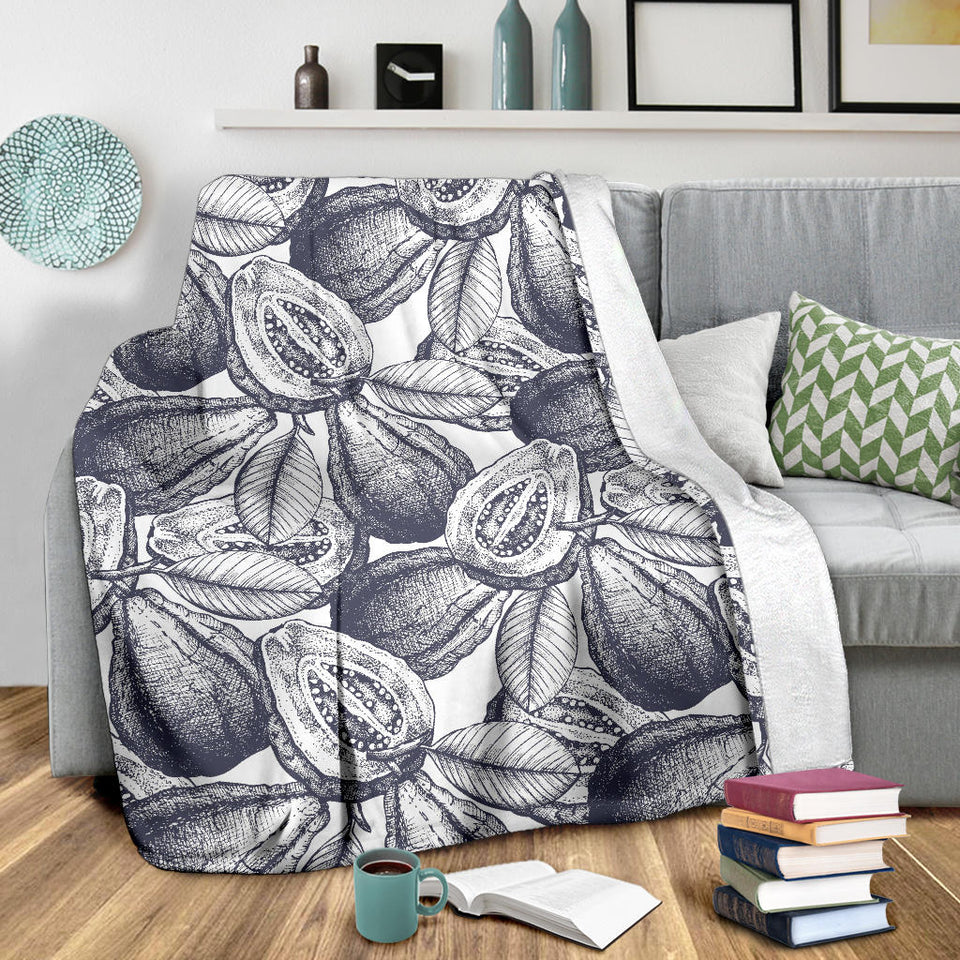 Guava Tropical Hand Drawn Pattern Premium Blanket