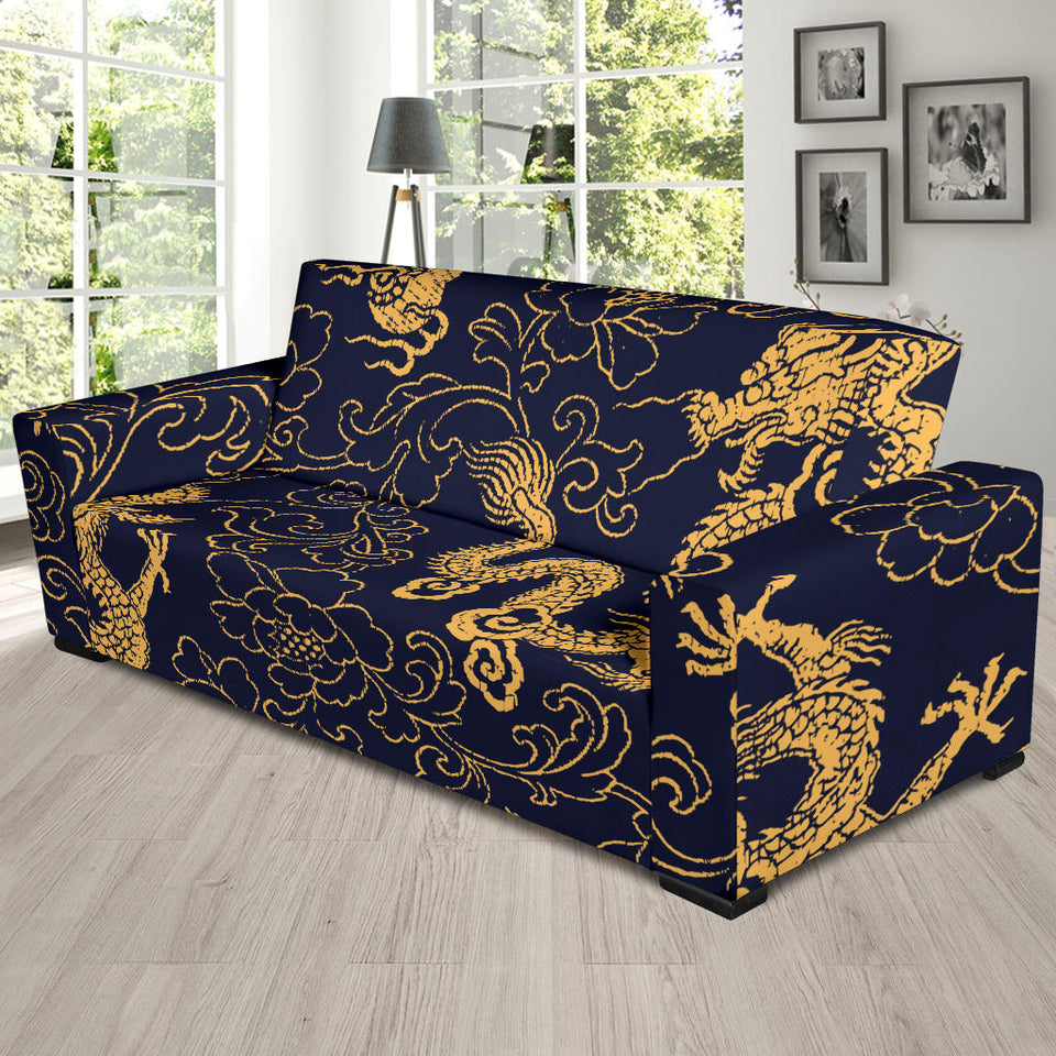 Gold Dragon Pattern Sofa Slipcover