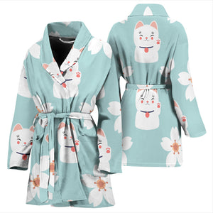 Maneki Neko Lucky Cat Sakura Women'S Bathrobe