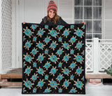 Sea Turtle Blue Stone Pattern Premium Quilt