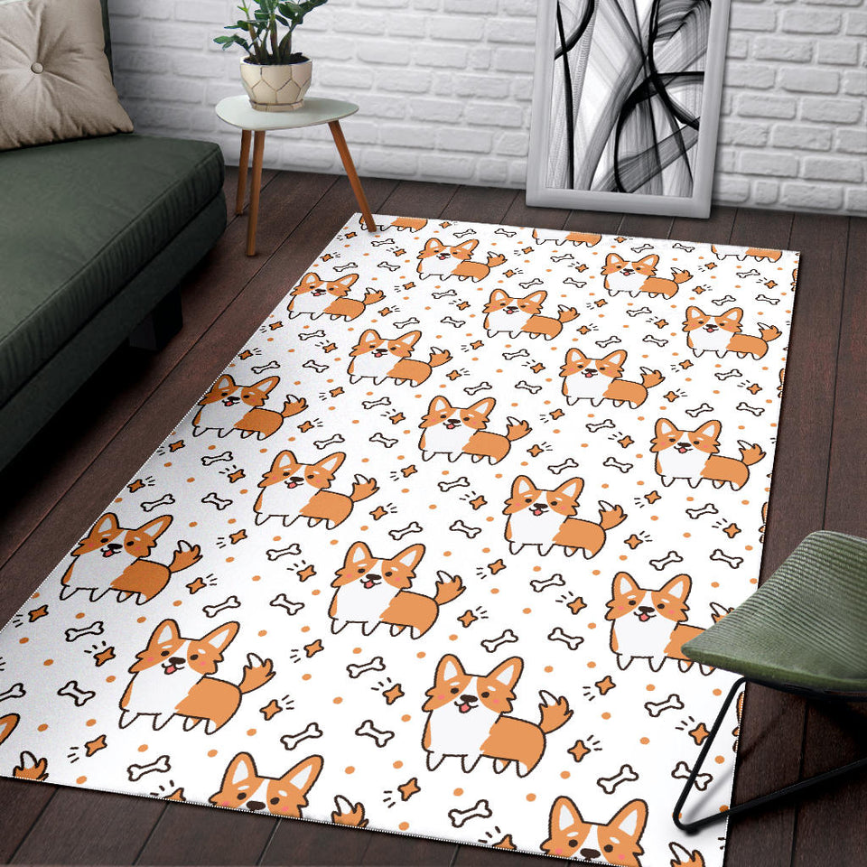 Cute Corgi Heart Star Bone Pattern Area Rug