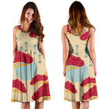 Red Bonsai Gray Sun Japanese Pattern Sleeveless Midi Dress