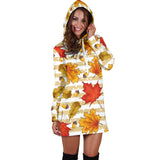 Maple Leaf Oak Leaf Acorns Beige Striped Background Women'S Hoodie Dress