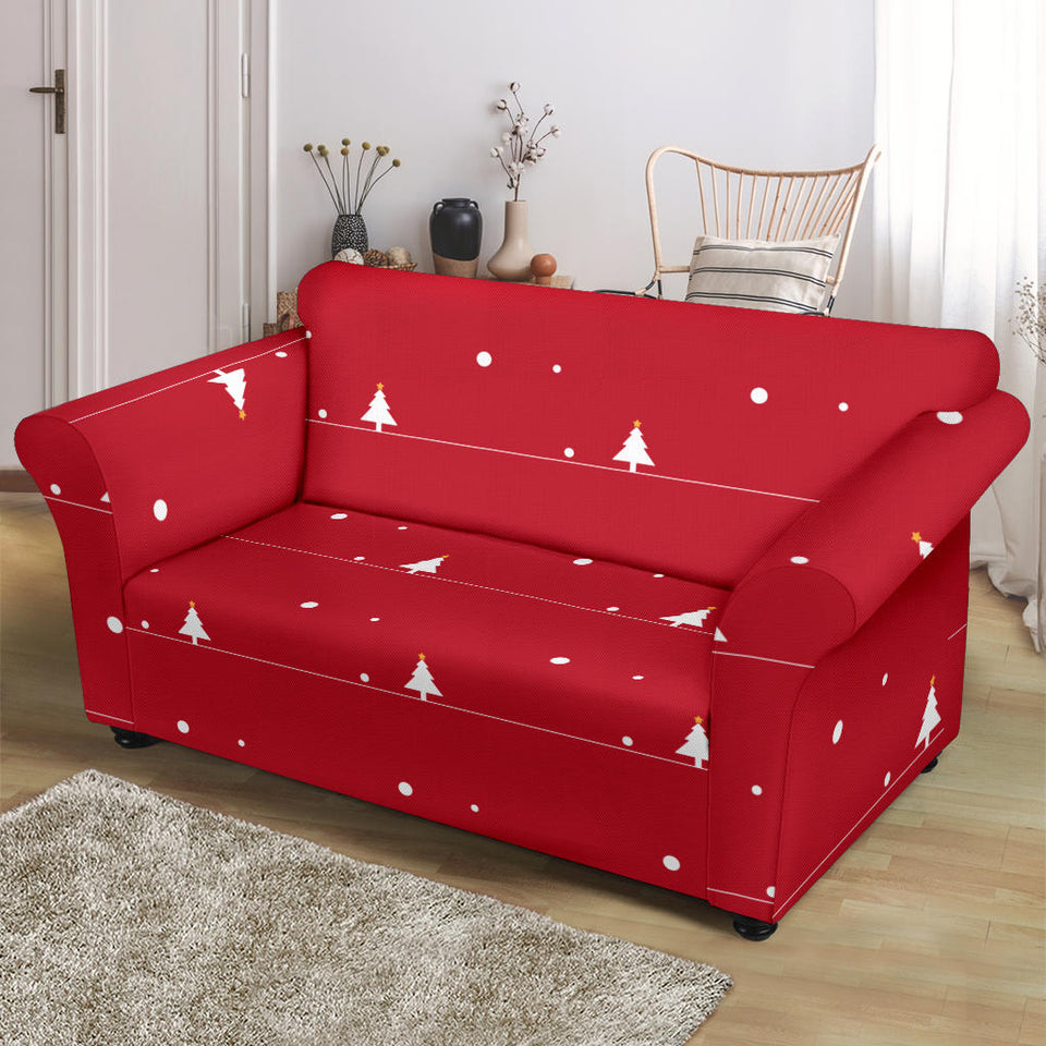 Christmas Tree Star Snow Red Background Loveseat Couch Slipcover