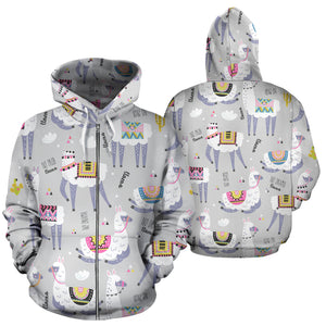 Cute Llama Alpaca Pattern Zip Up Hoodie