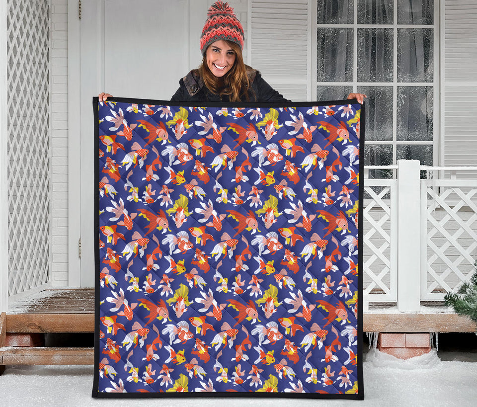 Goldfish Pattern Print Design 04 Premium Quilt