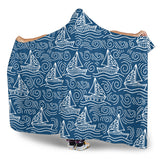 Hand Drawn Sailboat Pattern Hooded Blanket