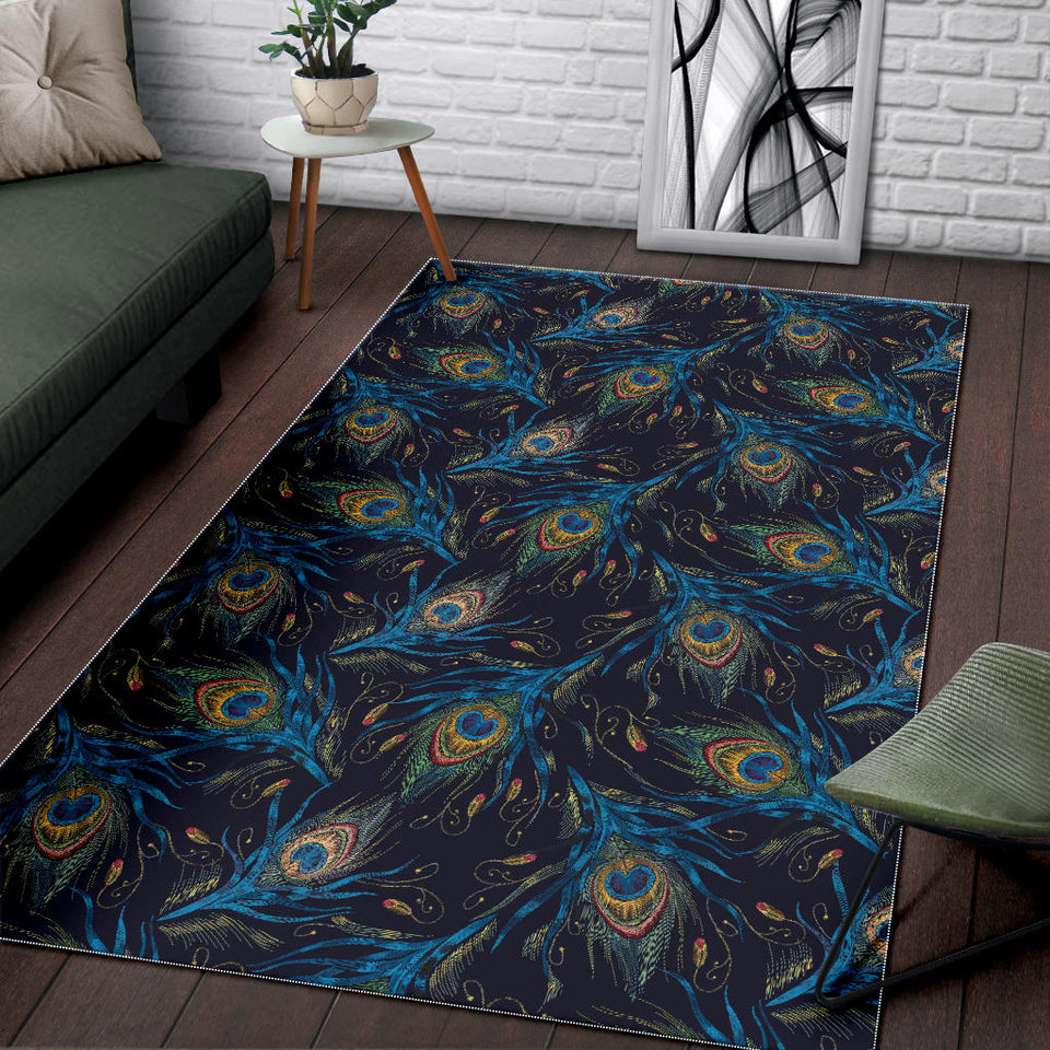 Beautiful Peacock Feather Pattern Area Rug
