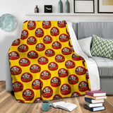 Daruma Japanese Wooden Doll Yellow Background Premium Blanket