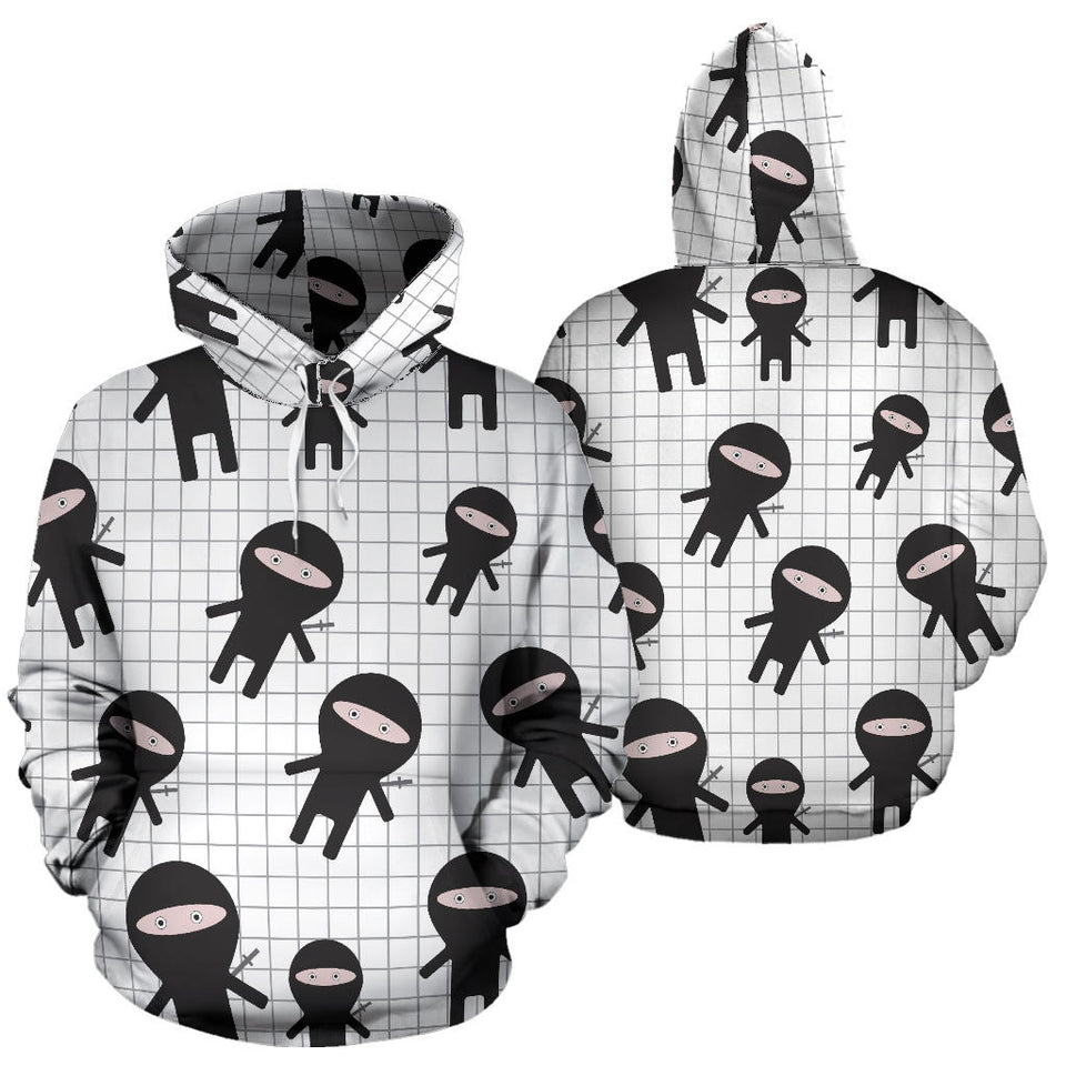 Ninja Pattern Plaid Background Men Women Pullover Hoodie