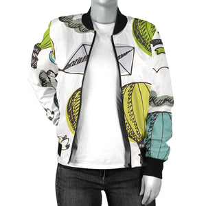 Hot Air Balloon Bird Cloud Pattern Women'S Bomber Jacket