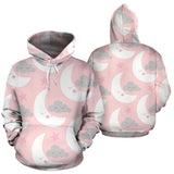 Cute Moon Cloud Star Pattern Pink Dot Background Men Women Pullover Hoodie