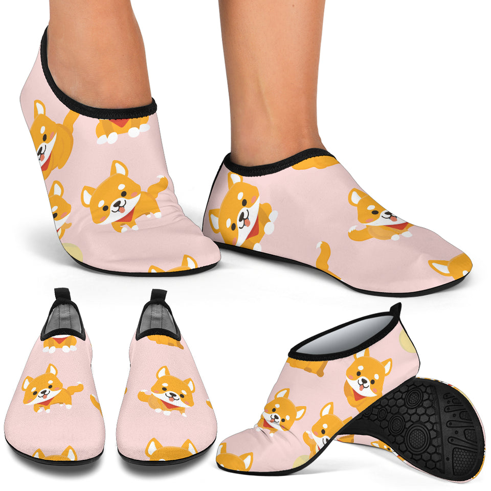 Cute Shiba Inu Dog Pattern  Aqua Shoes