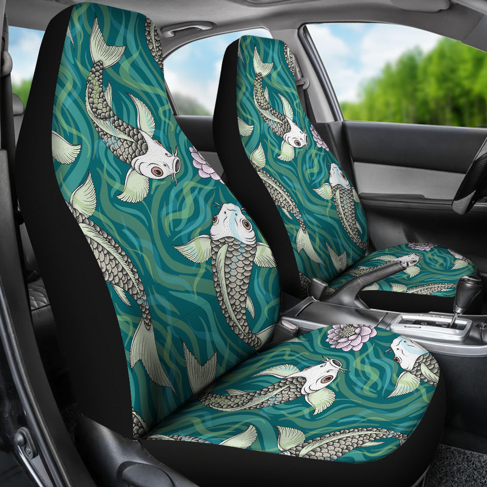 Koi Fish Carp Fish Lotus Pattern Universal Fit Car Seat Covers