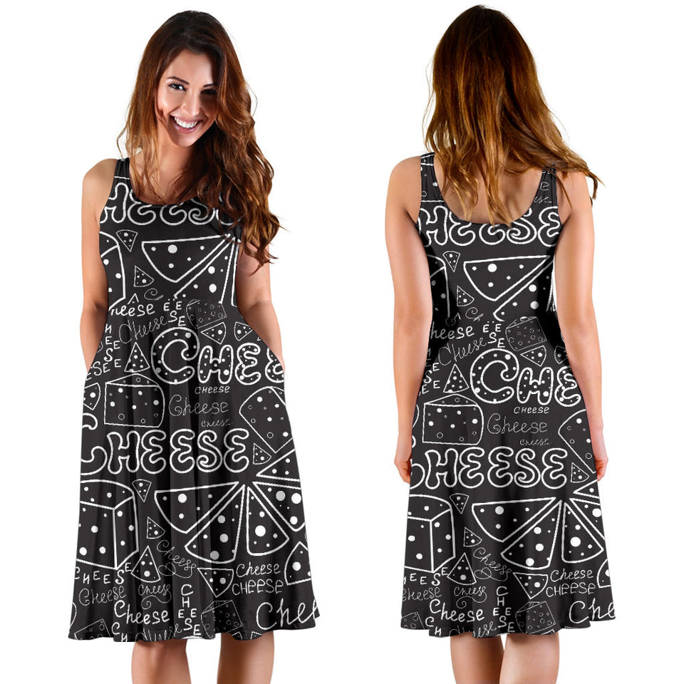 Handwritten Cheese Pattern Sleeveless Midi Dress