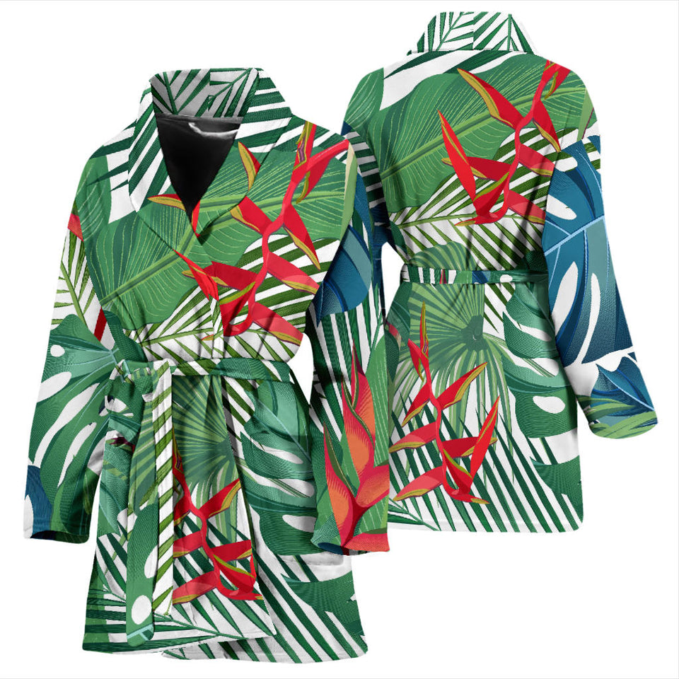Heliconia Palm And Monstera  Leaves Pattern Women'S Bathrobe