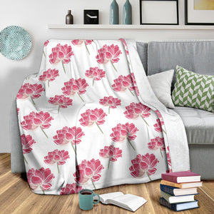Pink Lotus Waterlily Pattern Premium Blanket