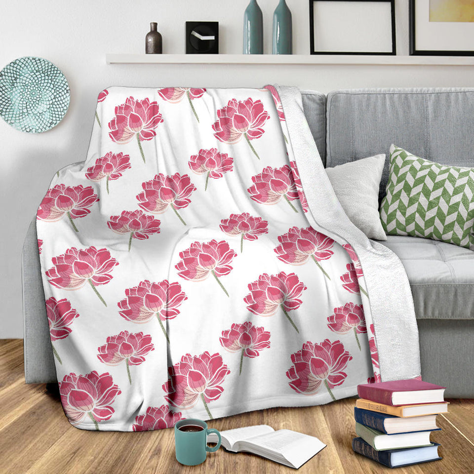 Pink Lotus Waterlily Pattern Premium Blanket