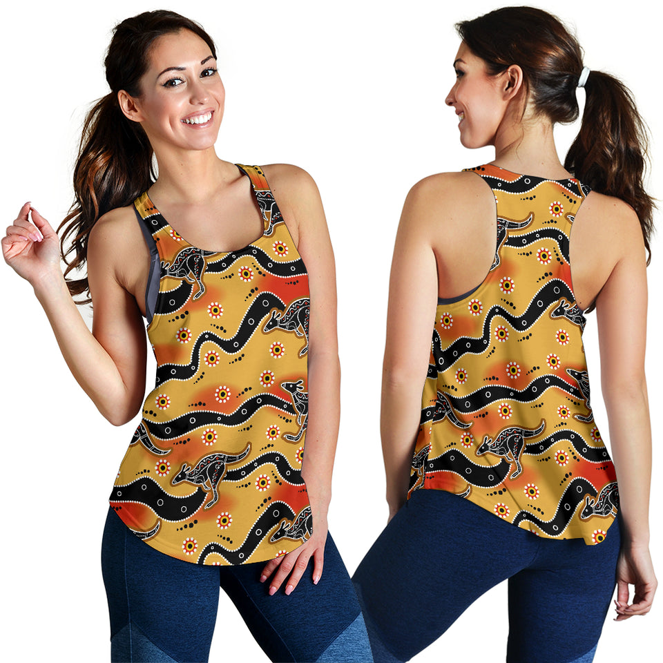 Kangaroo Australian aboriginal art pattern Women Racerback Tank Top