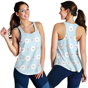 White cute pomeranian pattern Women Racerback Tank Top