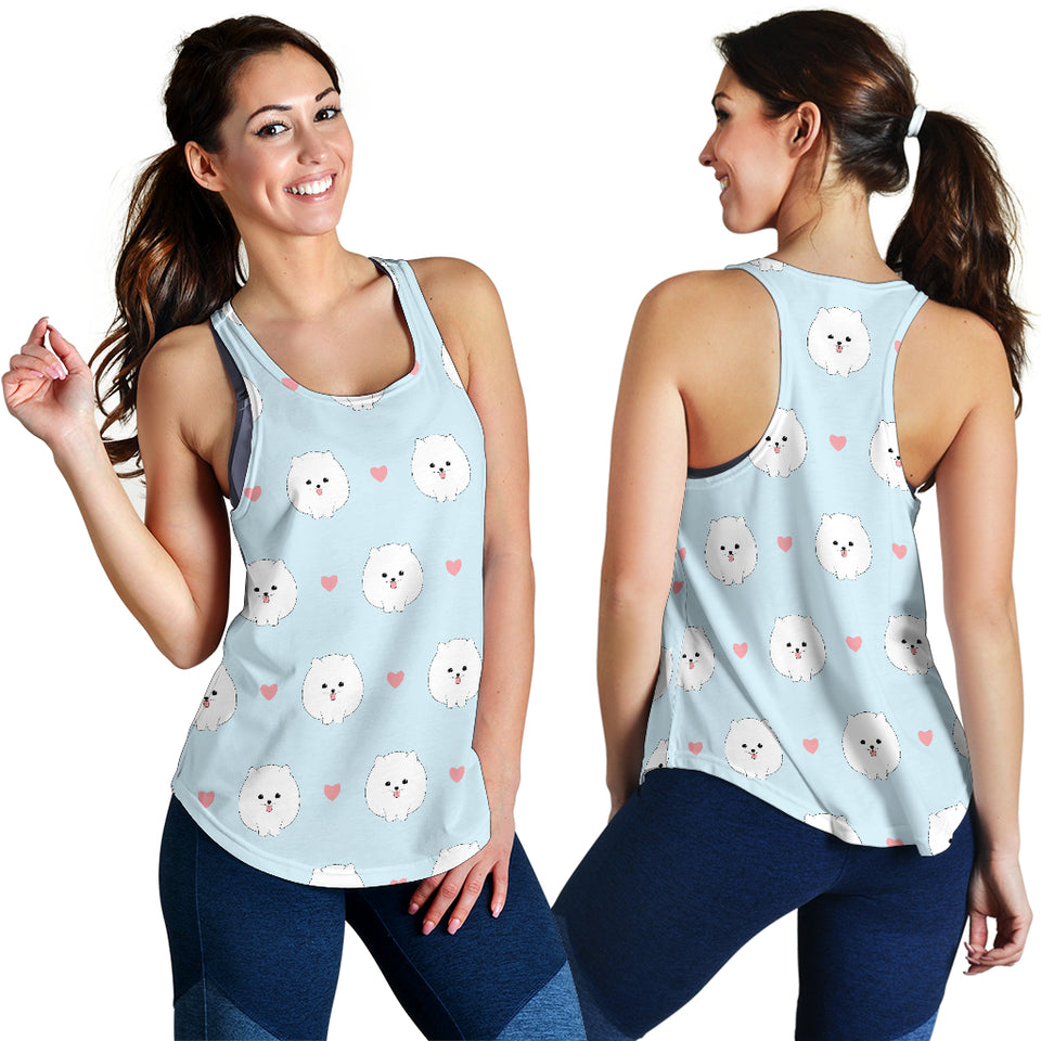 White cute pomeranian pattern Women Racerback Tank Top