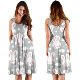 Rabbit Cloud Pattern Sleeveless Midi Dress