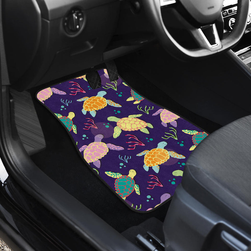 Colorful Sea Turtle Pattern Front And Back Car Mats