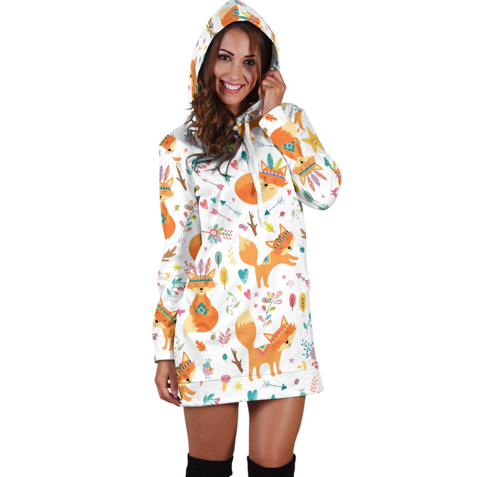 Cute Tribal Fox Pattern Women'S Hoodie Dress