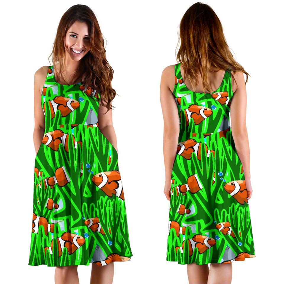 Clown Fish Pattern Print Design 01 Sleeveless Midi Dress