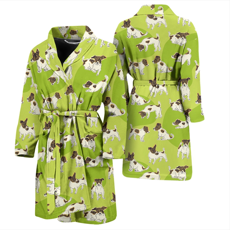 Jack Russel Pattern Print Design 01 Men's Bathrobe