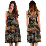 Chameleon Lizard Tropical Leaves Palm Tree Sleeveless Midi Dress