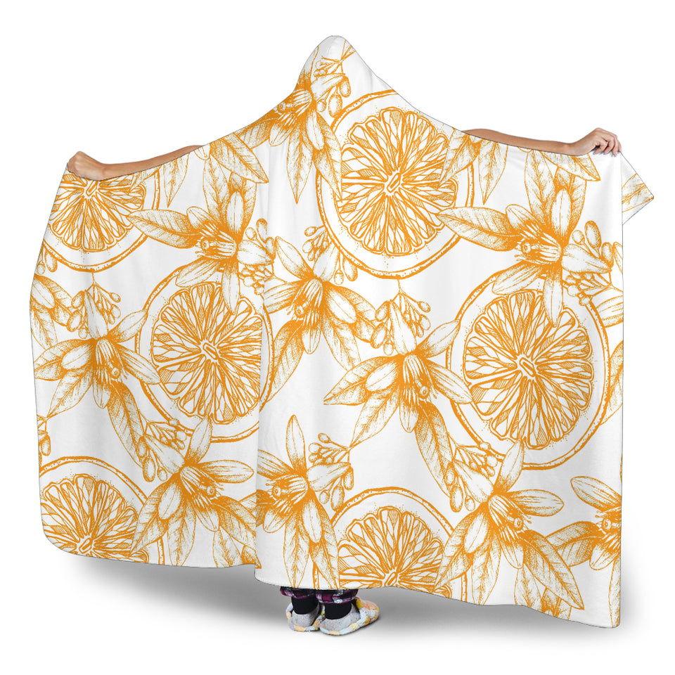 Hand Drawn Orange Fruit Pattern Hooded Blanket