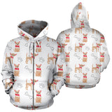 Chihuahua Bone Paw Pattern Zip Up Hoodie