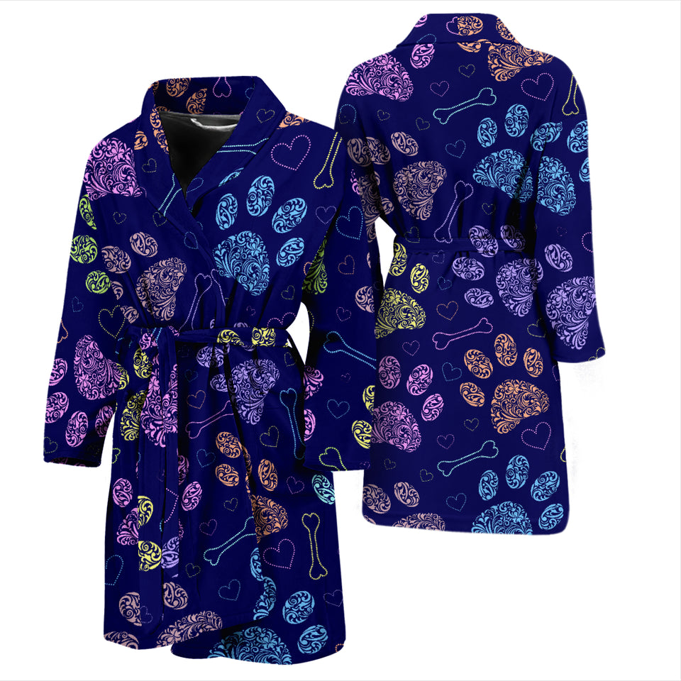 Dog Paws Pattern Print Design 02 Men's Bathrobe