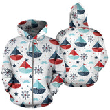 Cute Color Paper Sailboat Pattern Zip Up Hoodie
