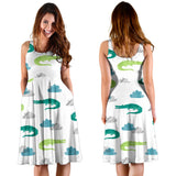 Watercolor Crocodile Pattern Sleeveless Midi Dress