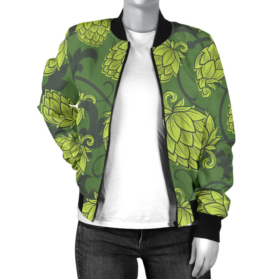 Hop Pattern Hop Cone Background Women'S Bomber Jacket