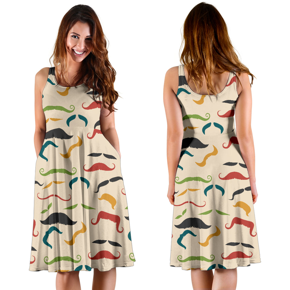 Mustache Beard Pattern Print Design 03 Sleeveless Midi Dress