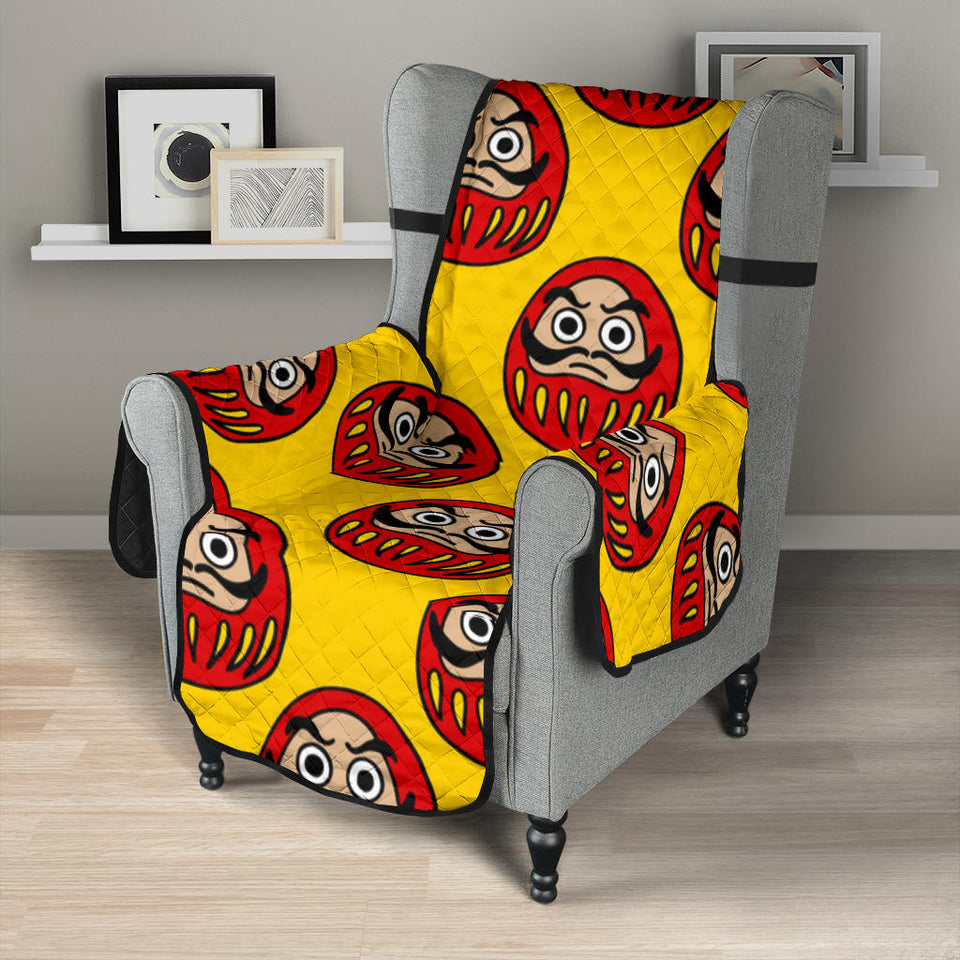 Daruma japanese wooden doll yellow background Chair Cover Protector