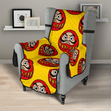 Daruma japanese wooden doll yellow background Chair Cover Protector