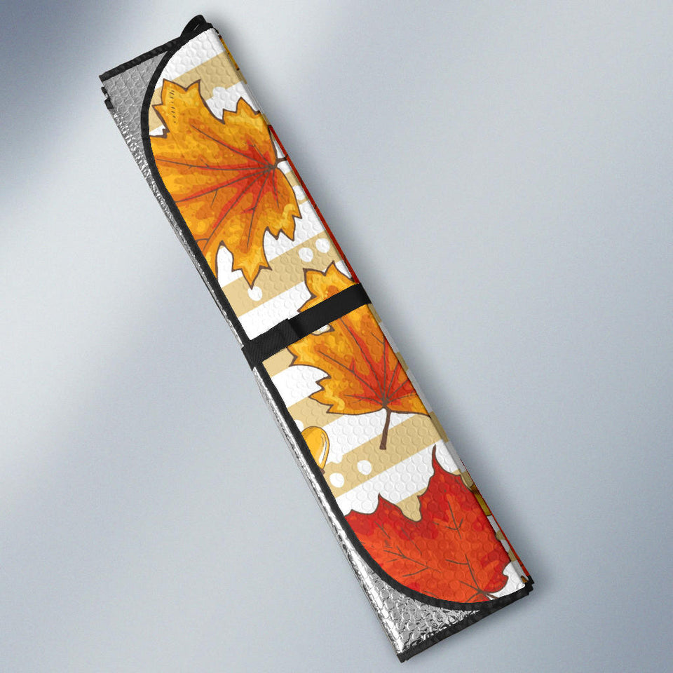 Maple Leaf Oak Leaf Acorns Beige Striped Background Car Sun Shade