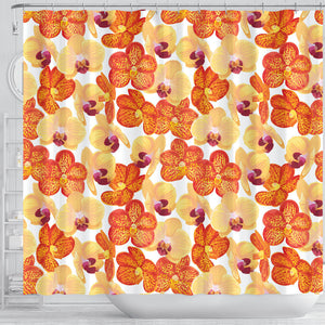 Orange Yellow Orchid Flower Pattern Background Shower Curtain Fulfilled In US