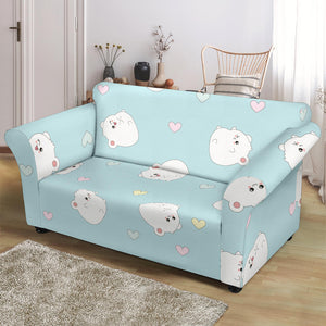 White Cute Hamsters Heart Pattern Loveseat Couch Slipcover